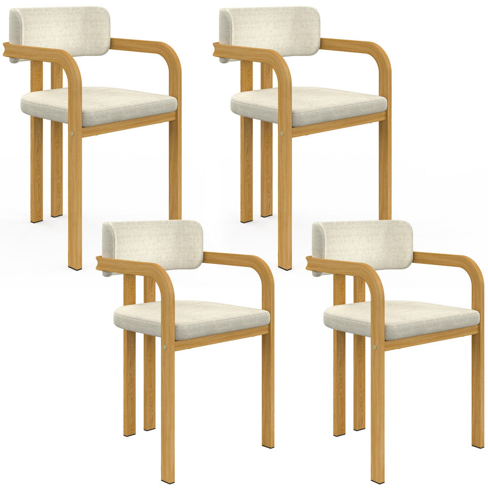 Chaises Elsa avec accoudoirs tissu beige pieds effet bois - lot de 4