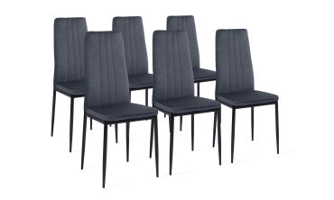 Chaises Jade en velours gris foncé et pieds noirs - lot de 6