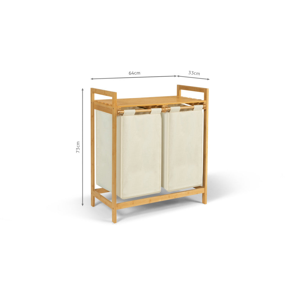 Panier à linge Maya deux compartiments en bambou beige