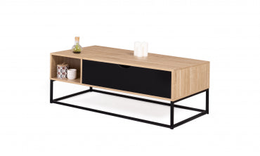 Table basse Memphis avec plateau relevable bois et pieds noirs L110cm