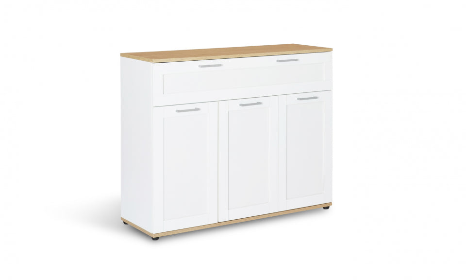 Buffet Marius 3 portes 1 tiroir blanc et bois L100cm