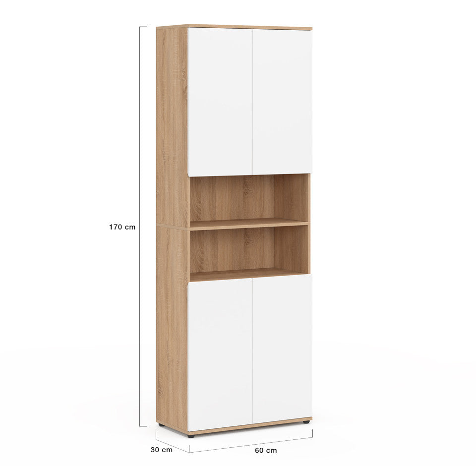 Armoire salle de bain Tom effet hêtre 4 portes blanches