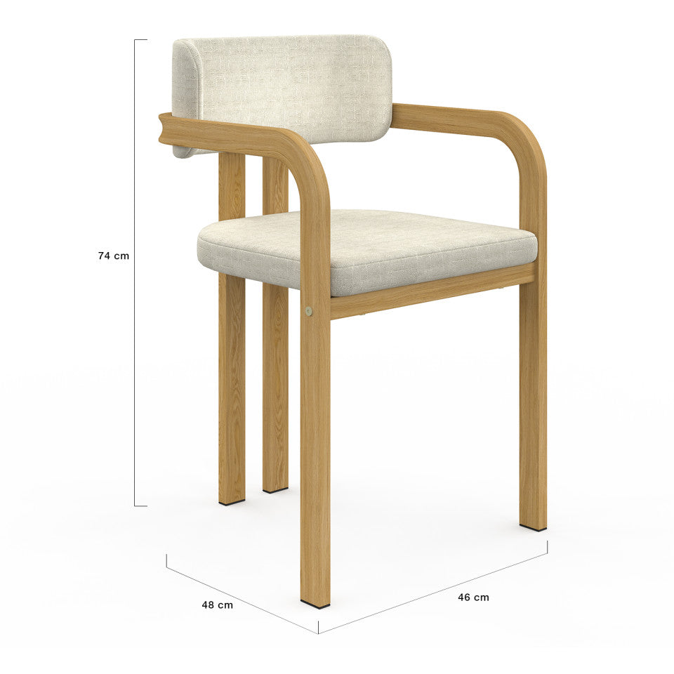 Chaises Elsa avec accoudoirs tissu beige pieds effet bois - lot de 2