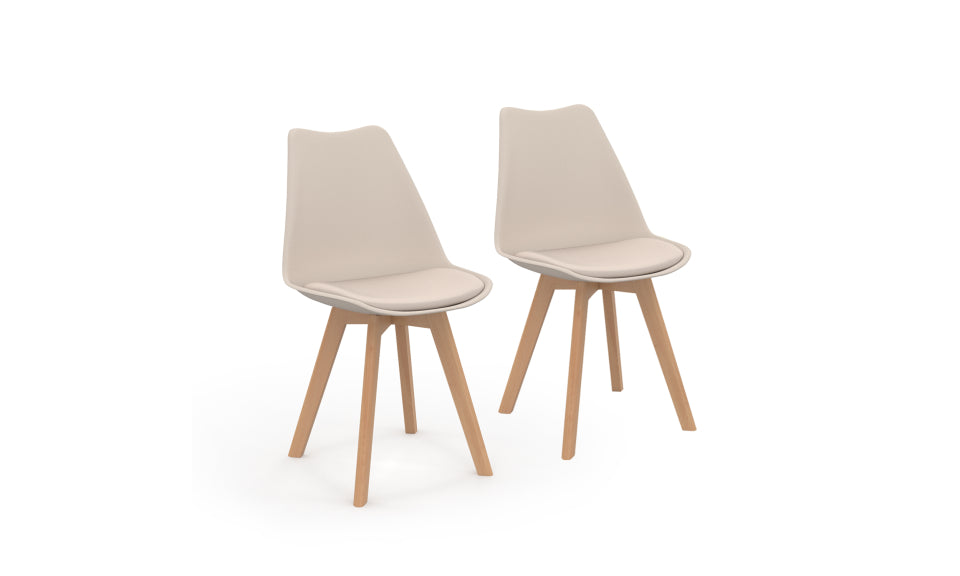 Chaises Nordia assise beige et pieds bois - lot de 2