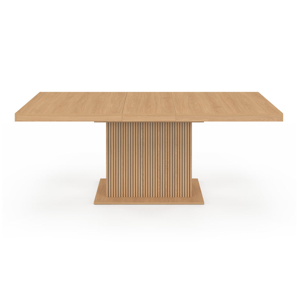 Table à manger extensible Faustine bois et pied lattes avec rangement intégré 160-200cm