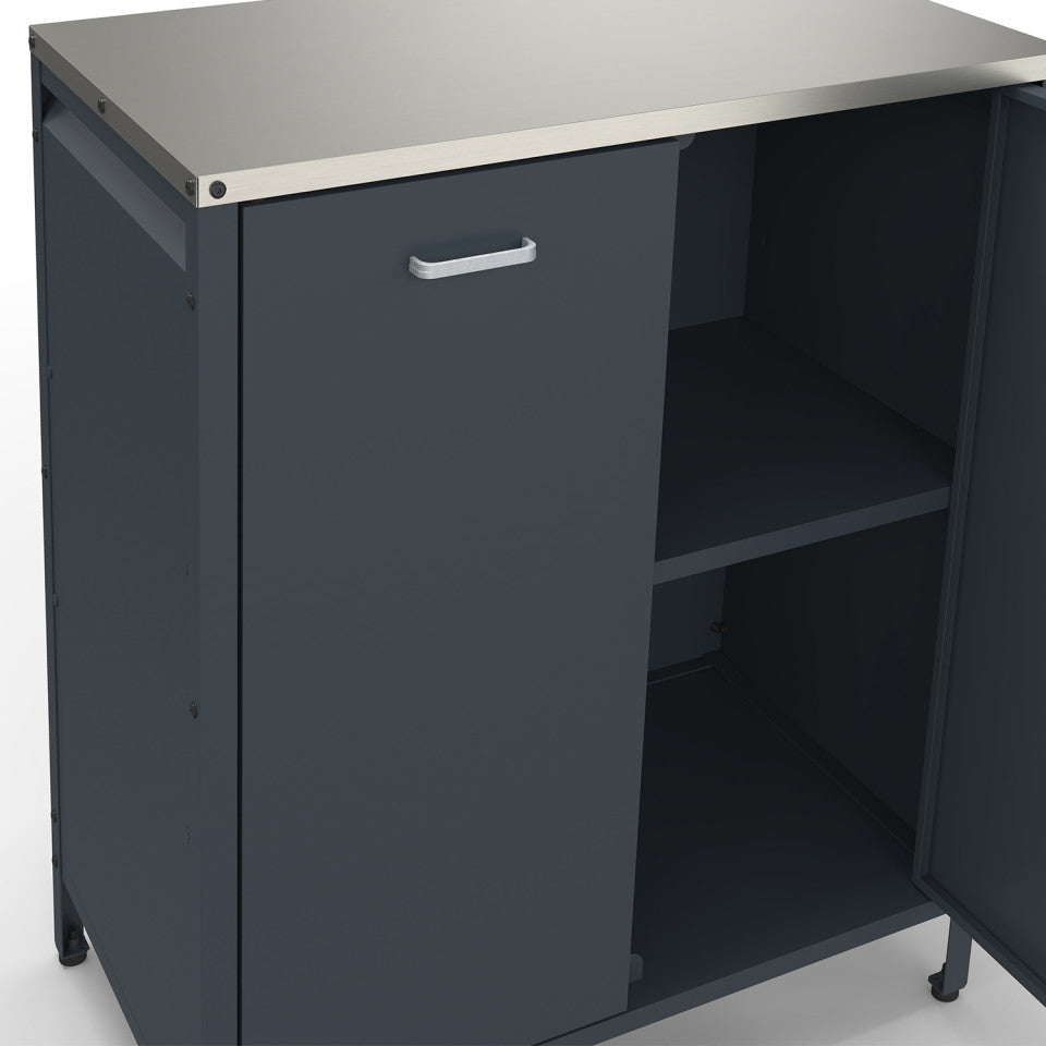 Meuble cuisine extérieure Alméria gris 2 portes + étagères