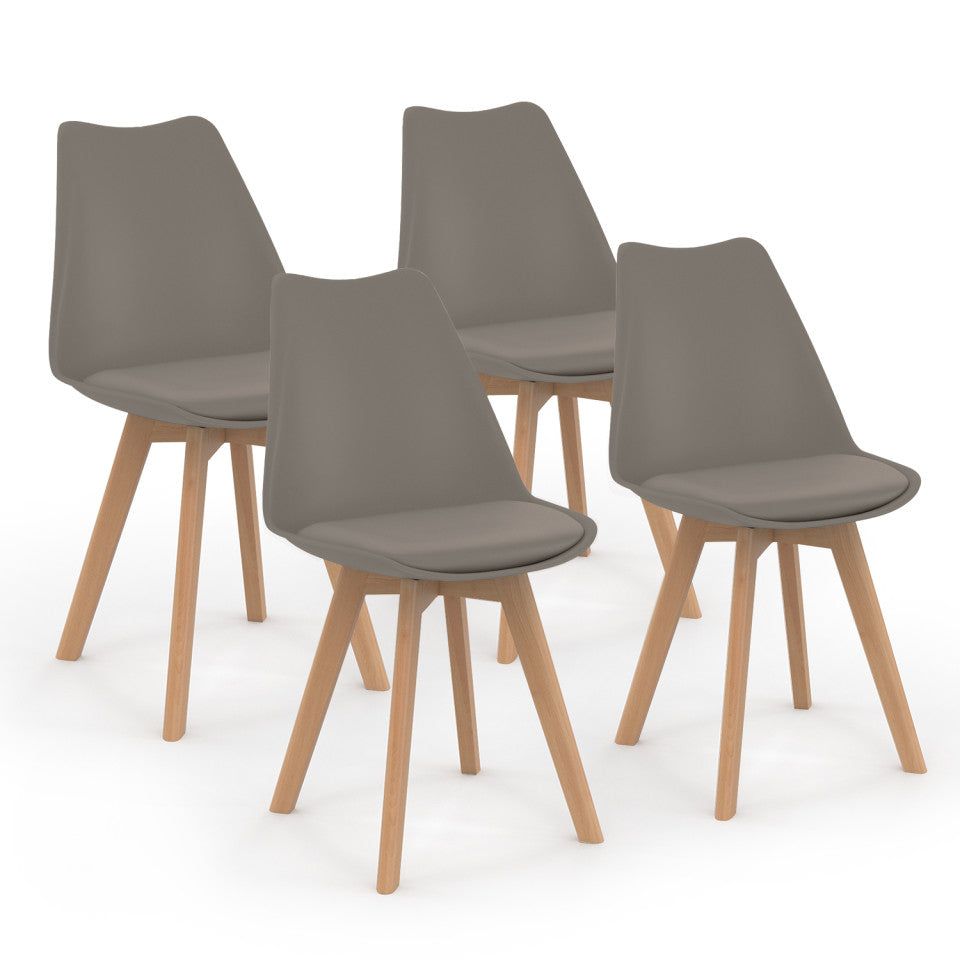 Chaises Nordia assise taupe et pieds bois - lot de 4