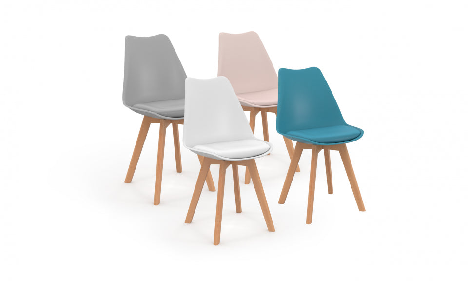 Chaises Nordia assise mix de couleurs : 1x blanc, 1x gris clair, 1x bleu pastel et 1x rose - lot de 4