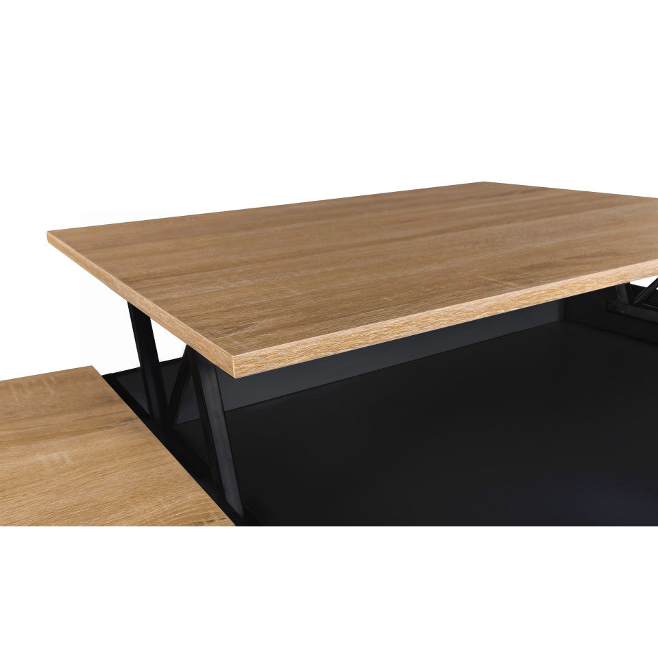 Table basse Elina avec plateau relevable et coffre latéral noir et bois L110cm