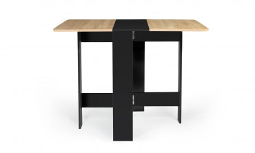 Table repas console pliable  plateau naturel et pieds noirs Edi