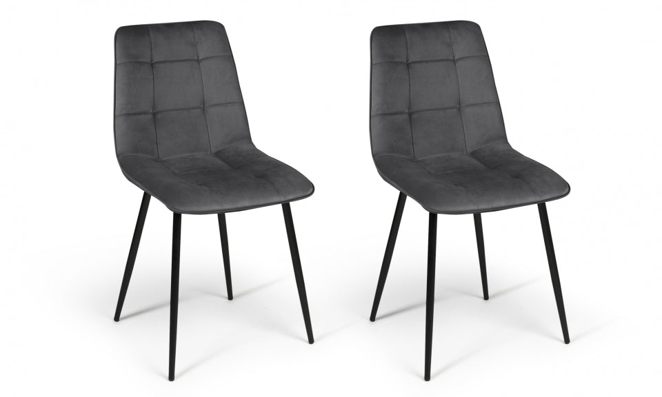 Chaises Linda en velours gris foncé et pieds noirs - lot de 2