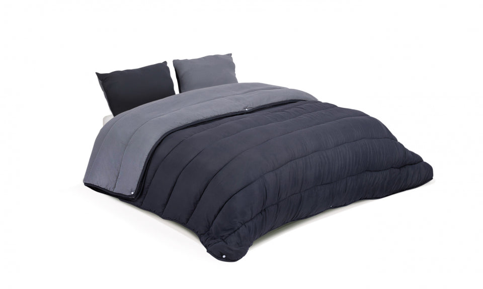 Couette double extra-chaude grise 4 saisons 220x240cm - microfibres 200 + 300 g/m2 + 2 oreillers moelleux 500 g/m2