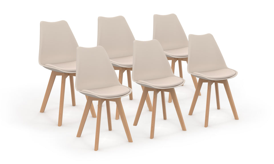 Chaises Nordia assise beige et pieds bois - lot de 6