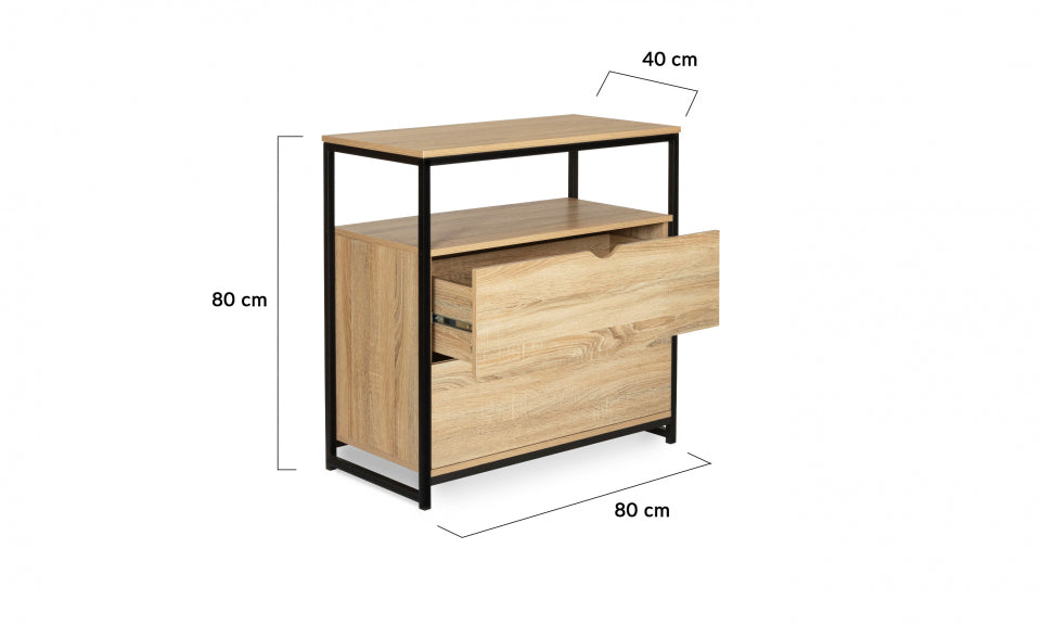 Commode 2 tiroirs + 1 étagère Memphis