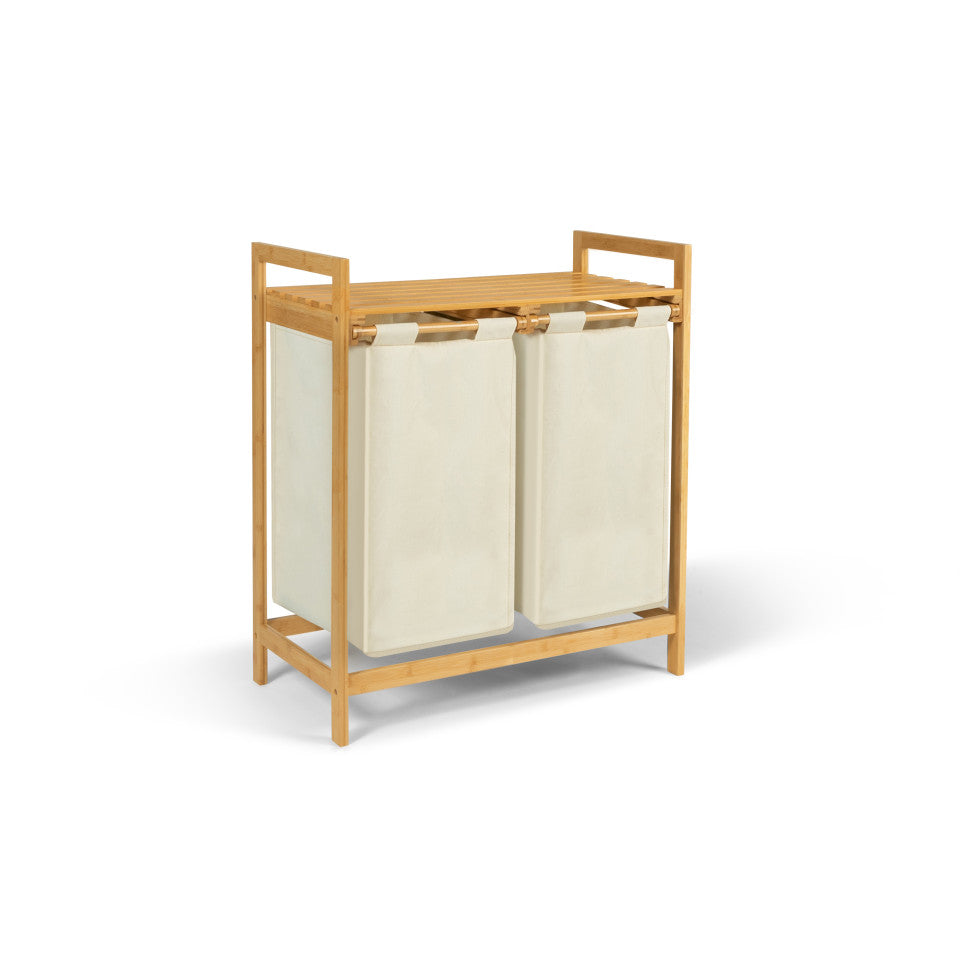 Panier à linge Maya deux compartiments en bambou beige