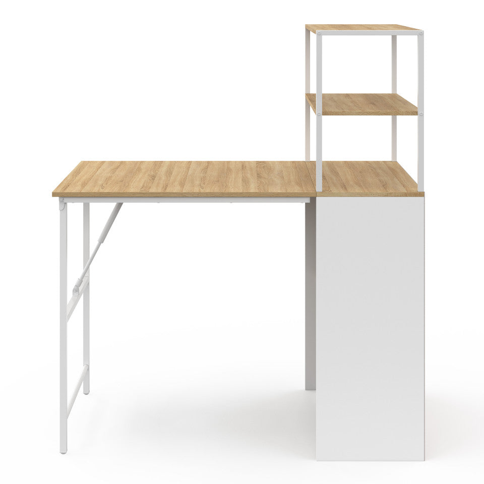 Bureau bibliothèque 2 en 1 pliable Raya blanc et bois