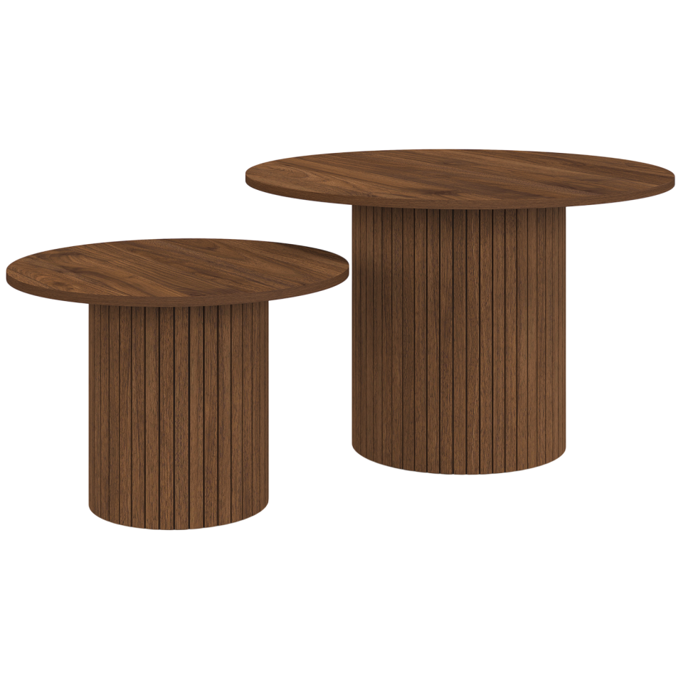 Tables basses rondes gigognes Alvar effet noyer - lot de 2