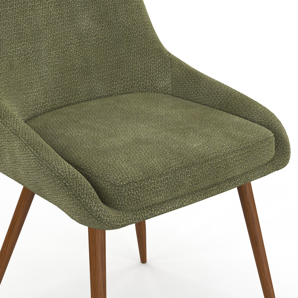 Chaises Olivia velours chenille vert pieds métal effet noyer - lot de 4