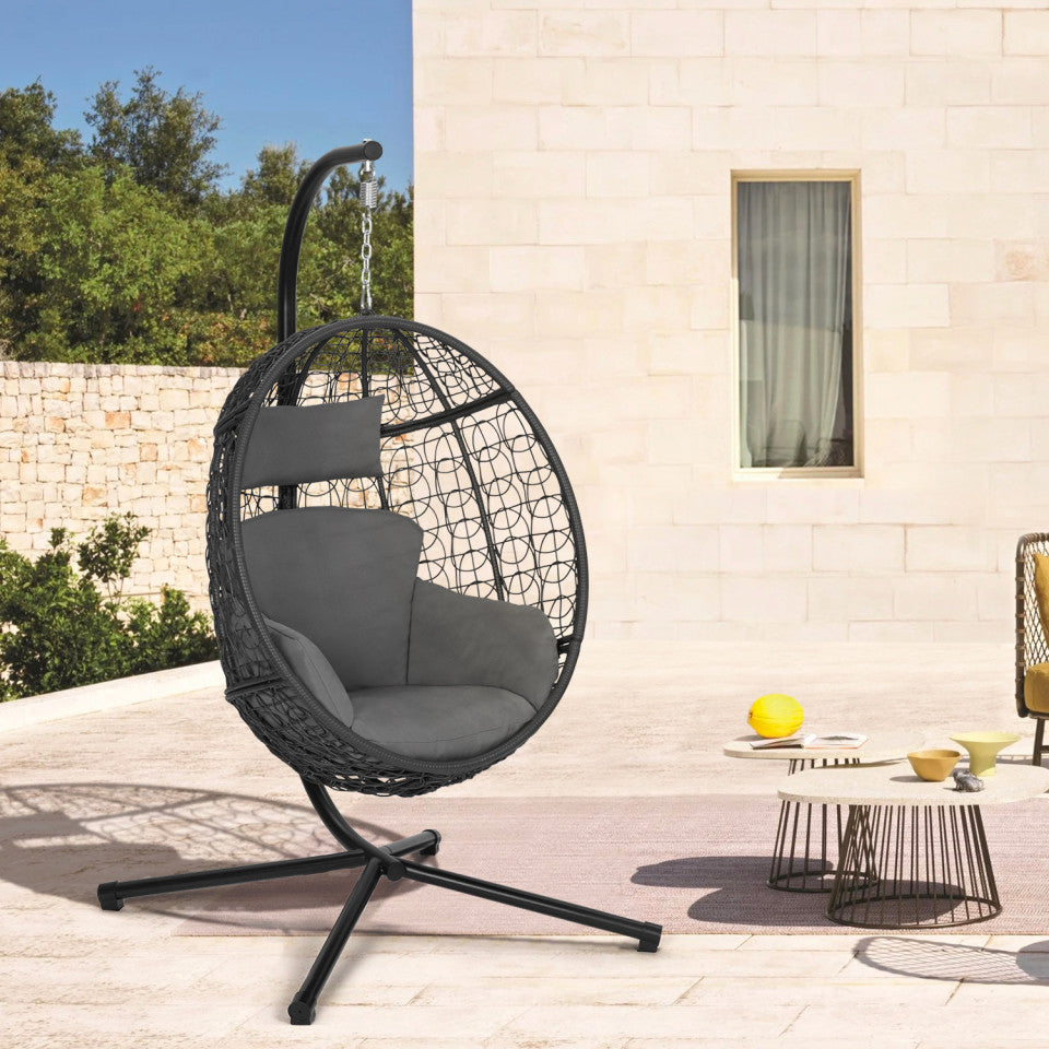 Fauteuil œuf suspendu avec coussin intégré gris