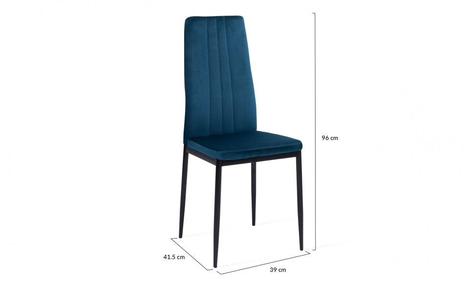 Chaises Jade en velours bleu et pieds noirs - lot de 6