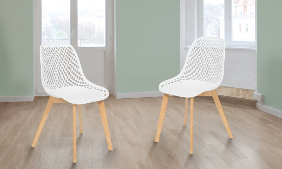 Chaises Maëlle assise ajourée blanche et pieds bois - lot de 6