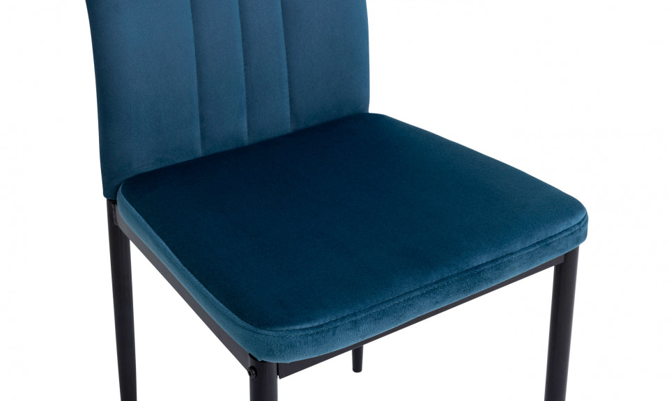 Chaises Jade en velours bleu et pieds noirs - lot de 4