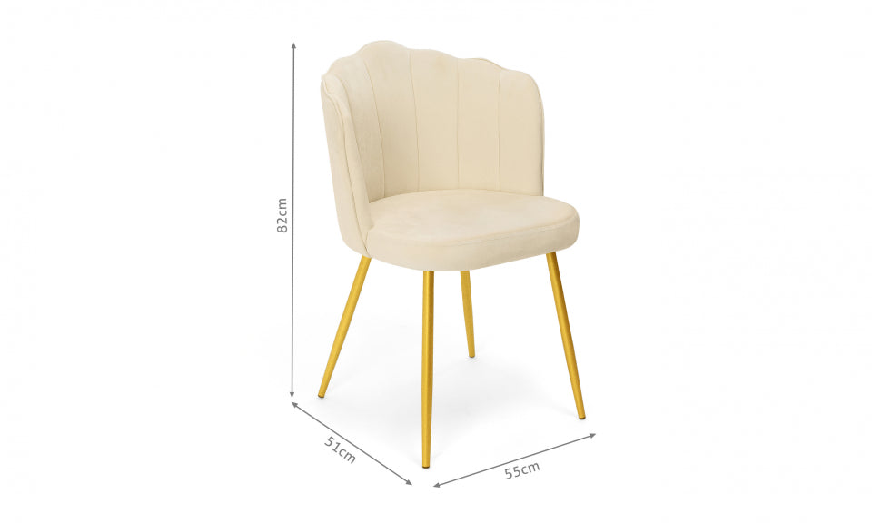 Chaises Arielle en velours crème et pieds dorés - lot de 2