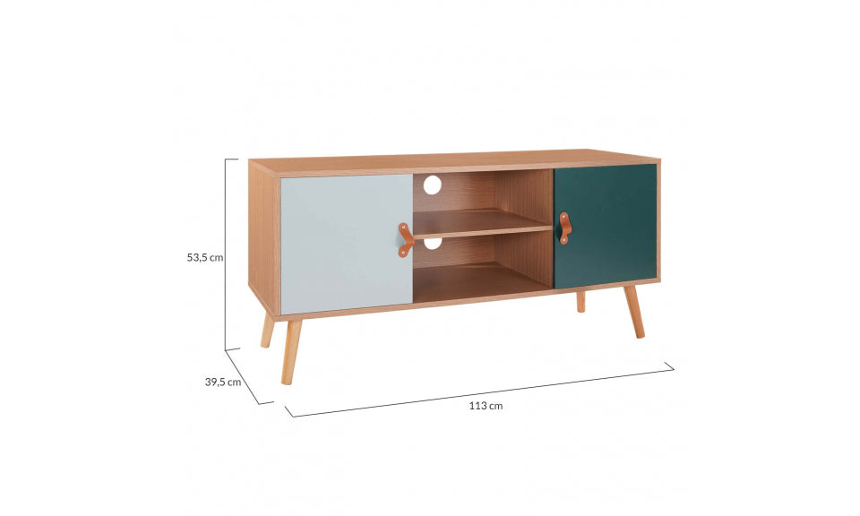 Meuble TV Aria 2 portes vert clair et foncé L113cm