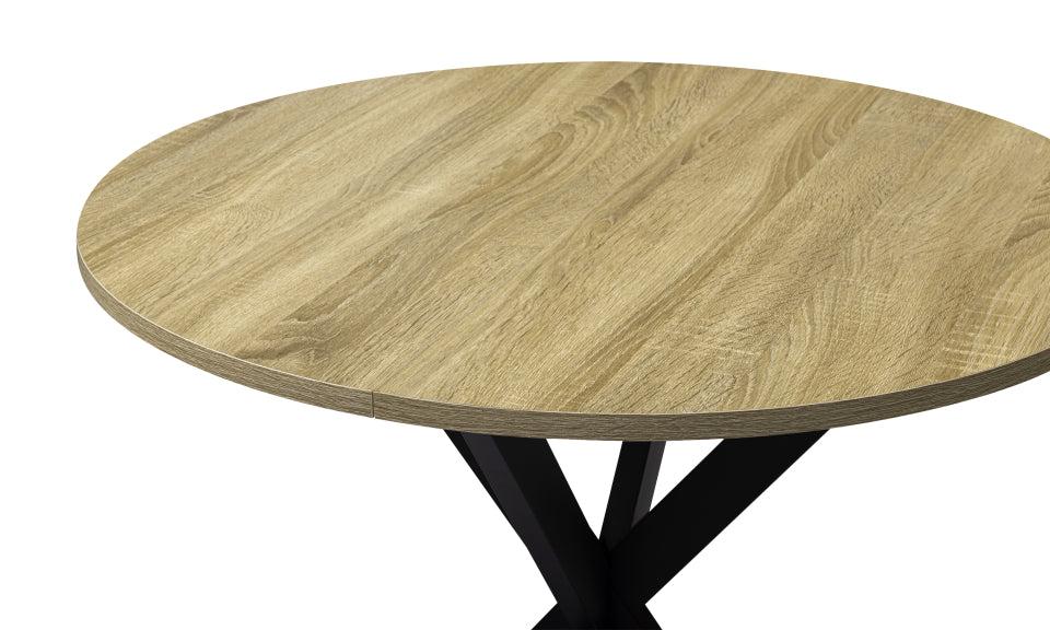 Table repas Soline 80cm plateau rond bois pieds croisés noirs