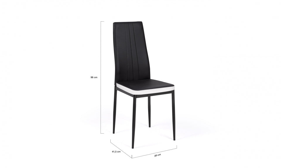 Chaises Jodie assise matelassée noire et blanche - lot de 4