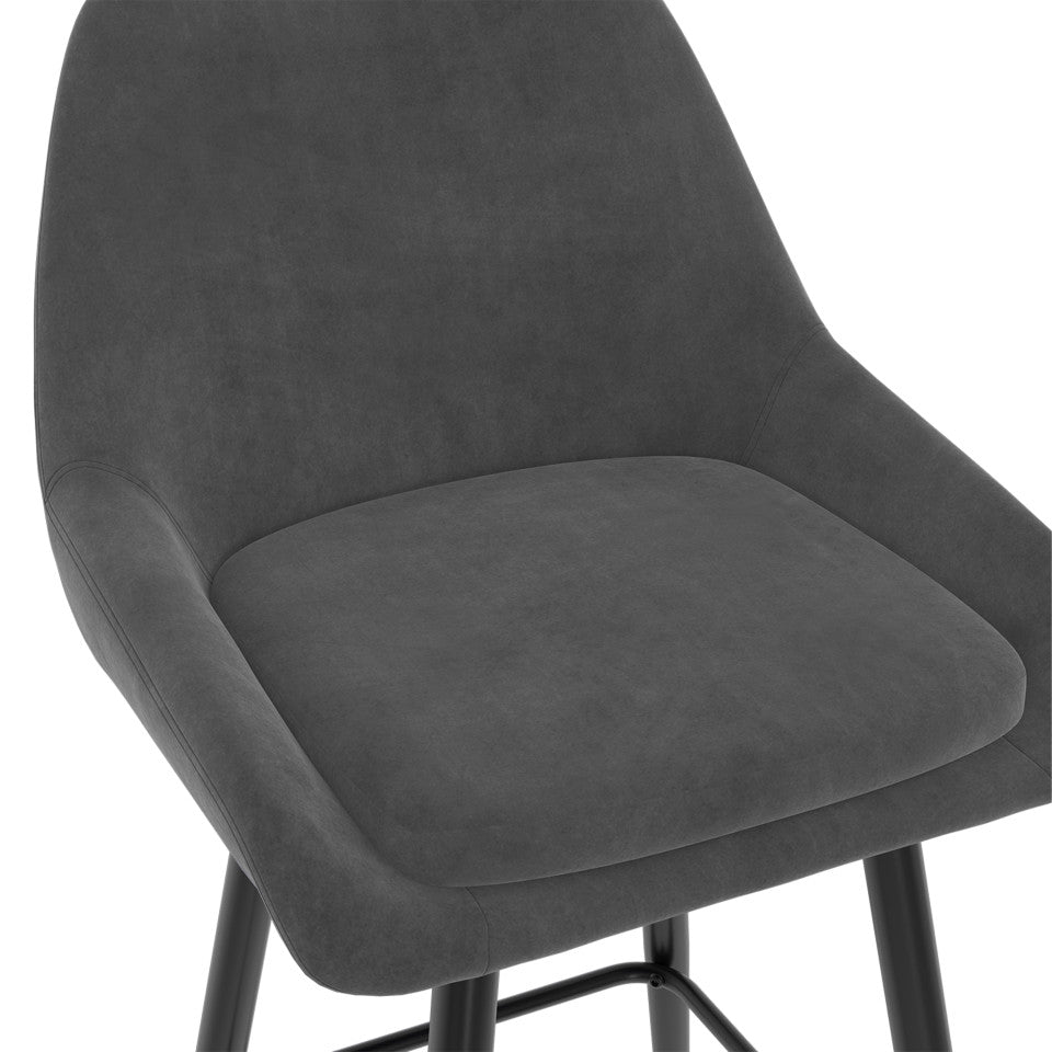Tabourets de bar Olivia assise velours gris foncé et pieds métal - lot de 4
