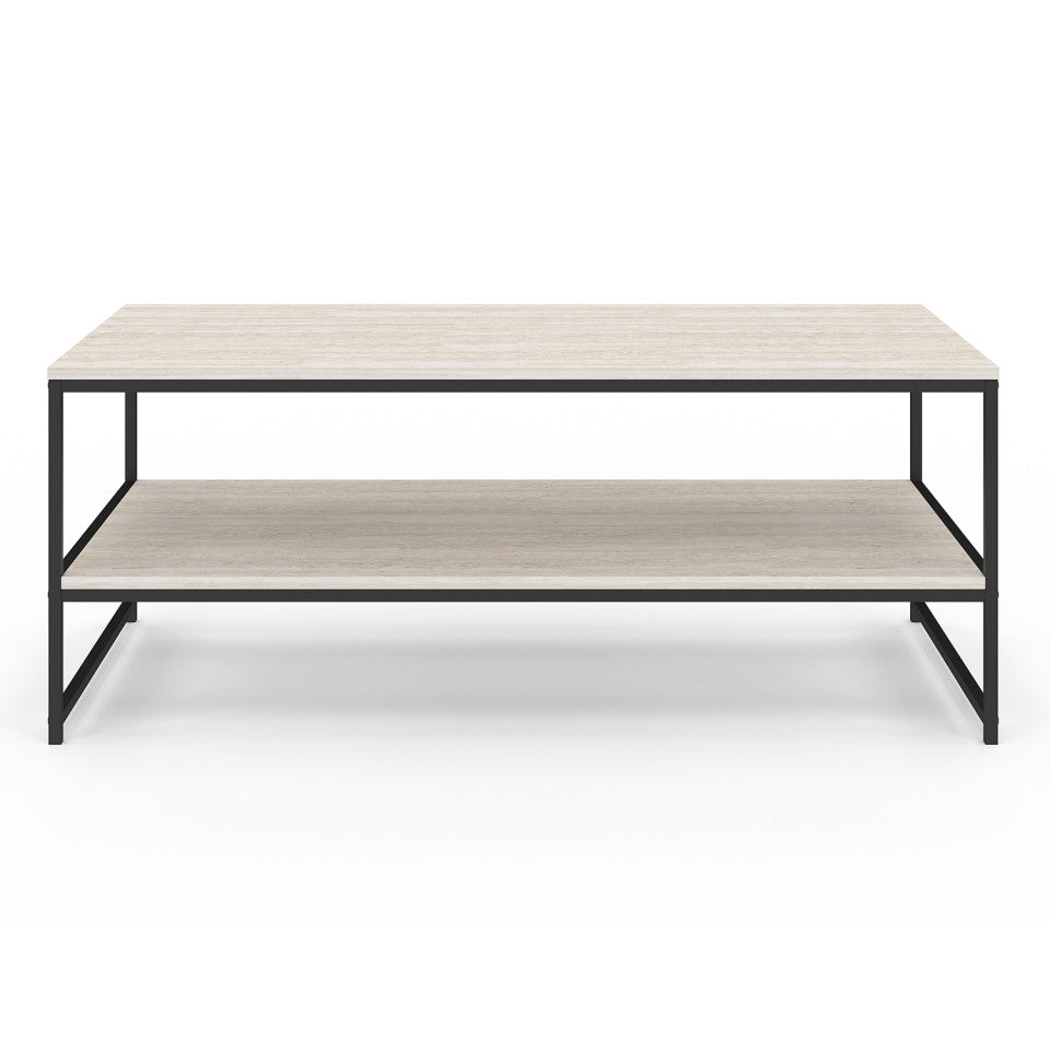 Table basse Memphis double plateau effet travertin 113cm