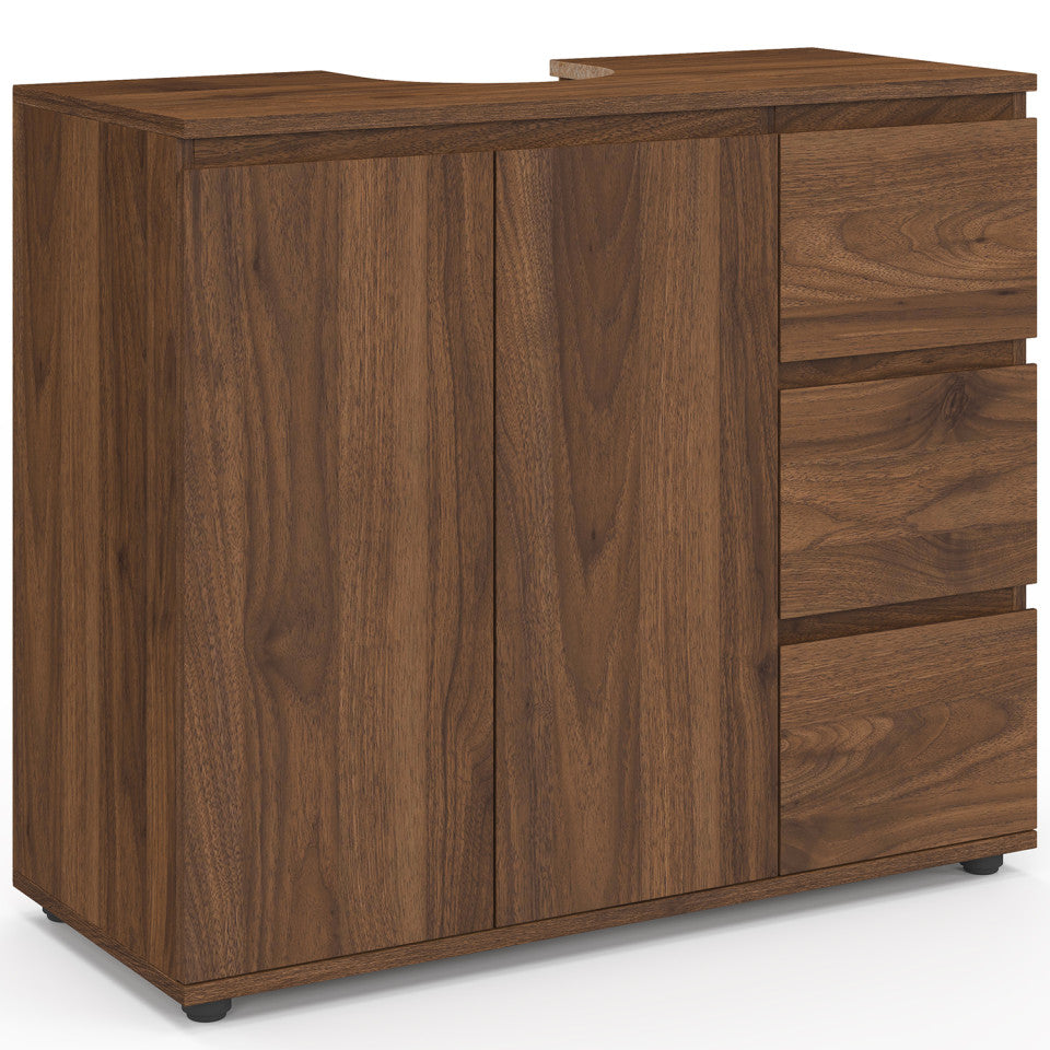 Meuble sous vasque Tom effet noyer placards et tiroirs