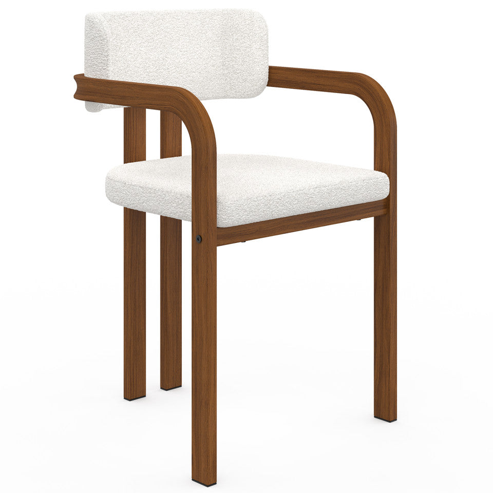Chaises Elsa avec accoudoirs bouclette pieds effet noyer - lot de 4