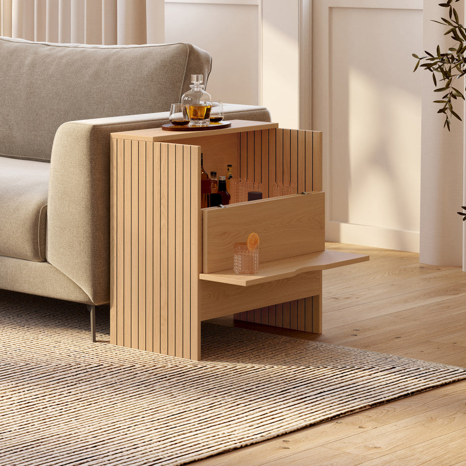 Table d'appoint mini bar Faustine bois et lattes
