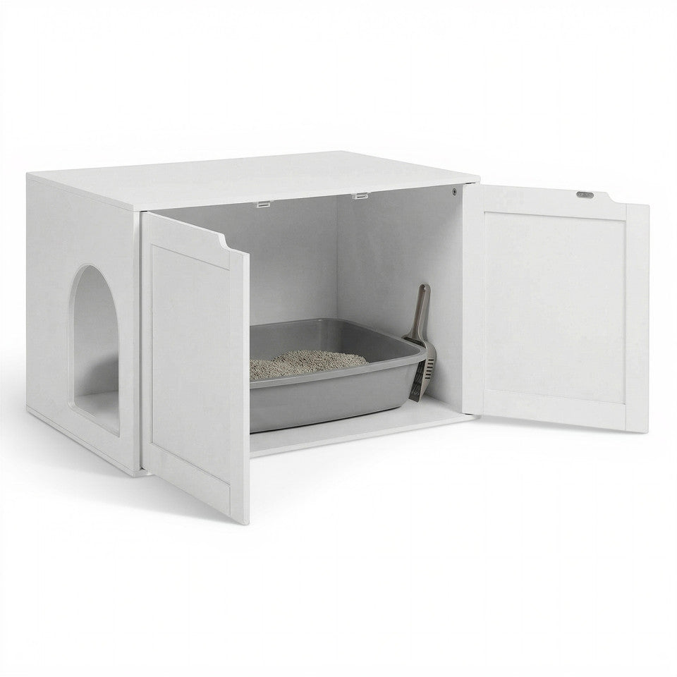 Maison de toilette pour chat blanche litière intégrée