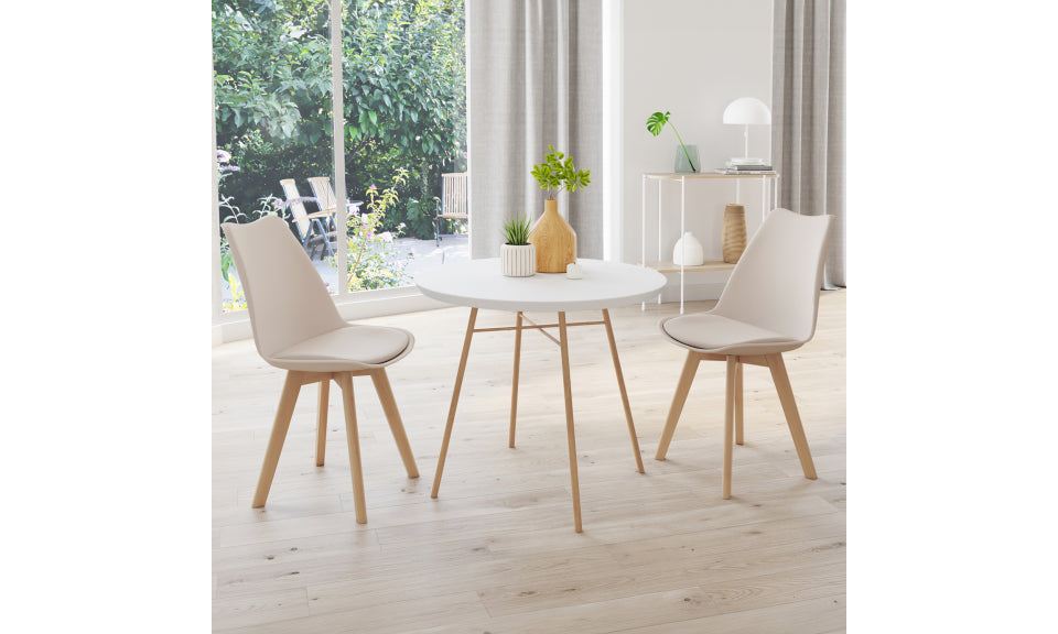 Chaises Nordia assise beige et pieds bois - lot de 2