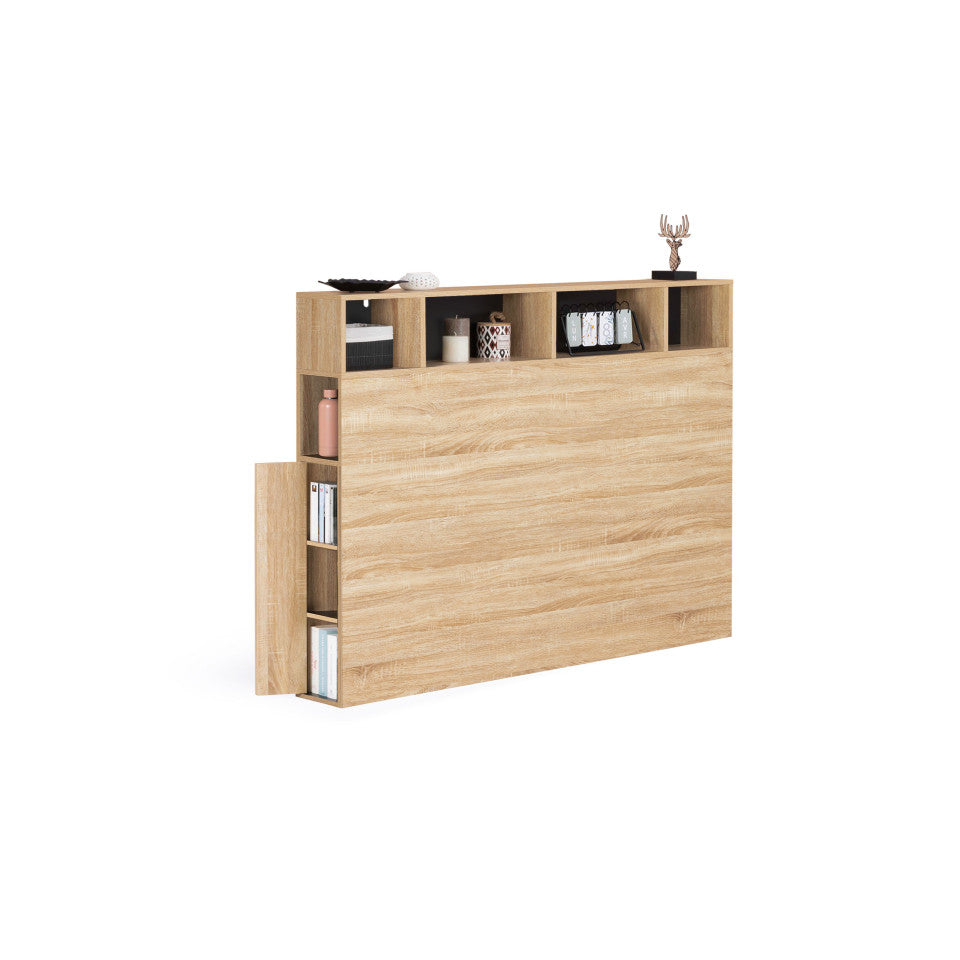 Tête de lit bois et noire avec rangements 145cm