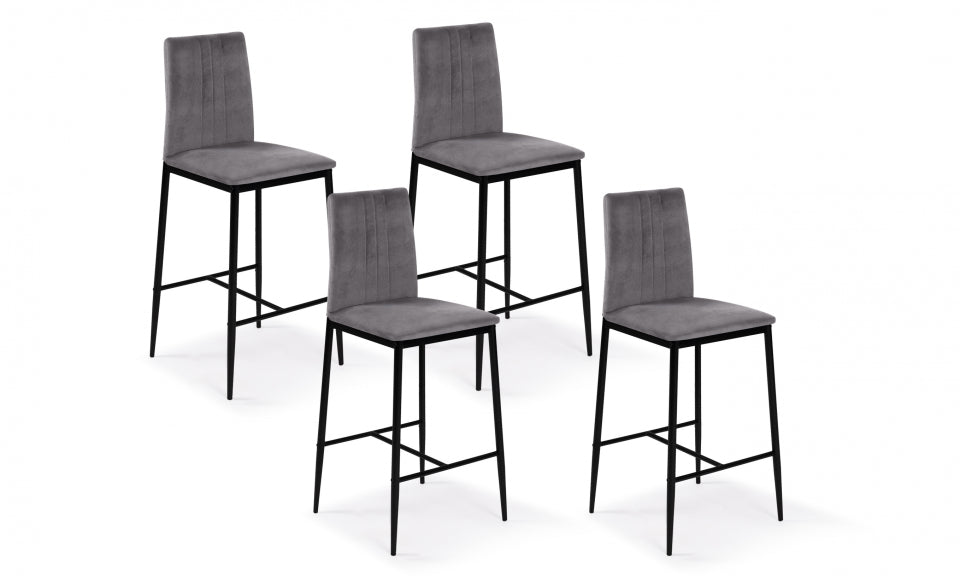 Tabourets de bar glam Jade en velours gris foncé - lot de 4