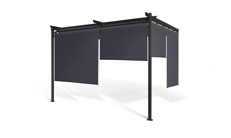 Pergola adossée Marina toile coulissante grise 4x2.7m avec 2 stores intégrés