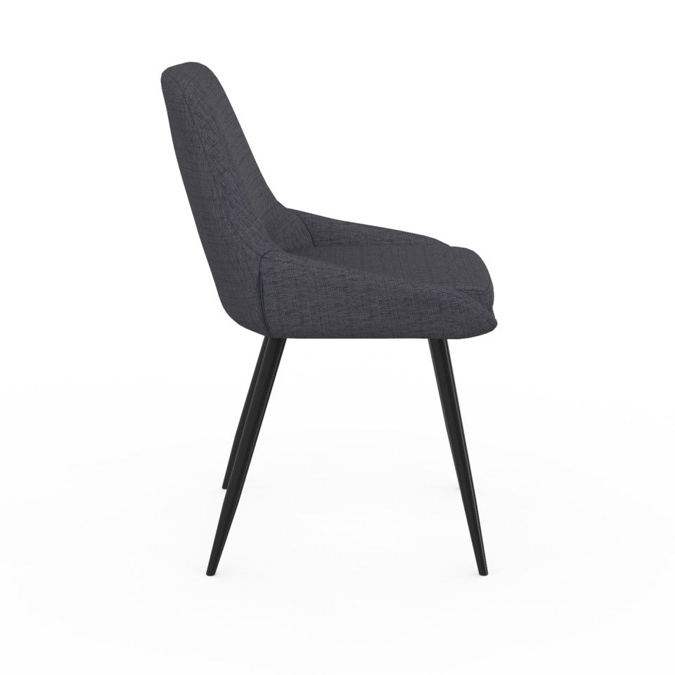Chaises Ornella assise tissu gris foncé et pieds métal noirs - lot de 6
