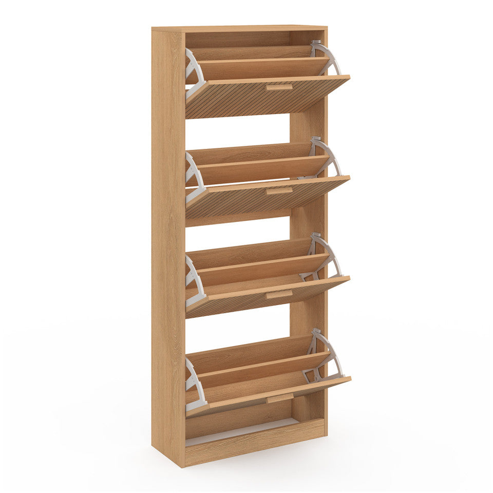 Meuble à chaussures Faustine 4 portes effet lattes - 24 paires