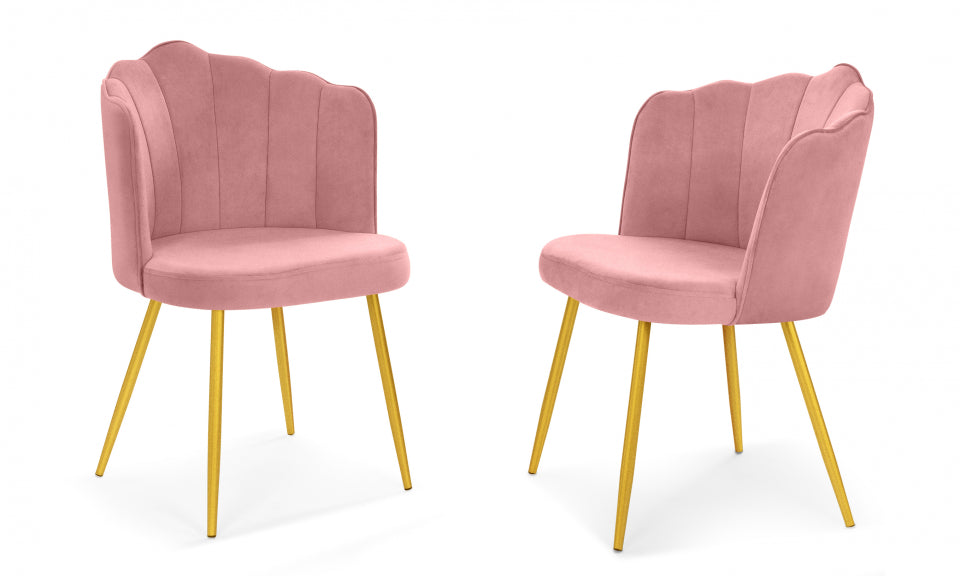 Chaises Arielle en velours rose et pieds dorés - lot de 2