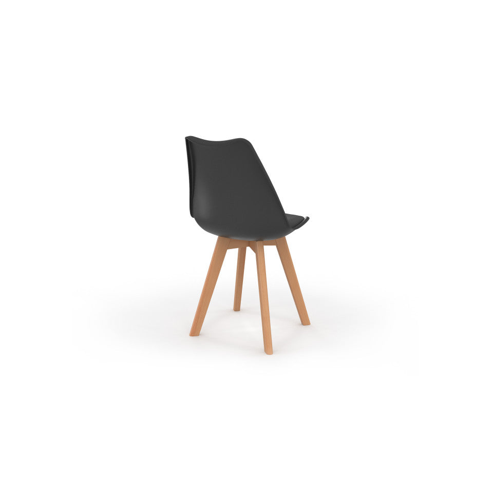 Chaises Nordia assise noire et pieds bois - lot de 4