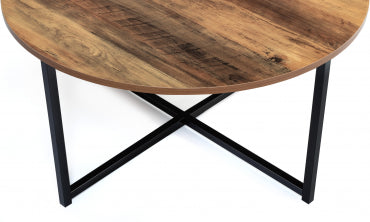 Table basse ronde Eliza plateau bois et pieds noirs D80cm