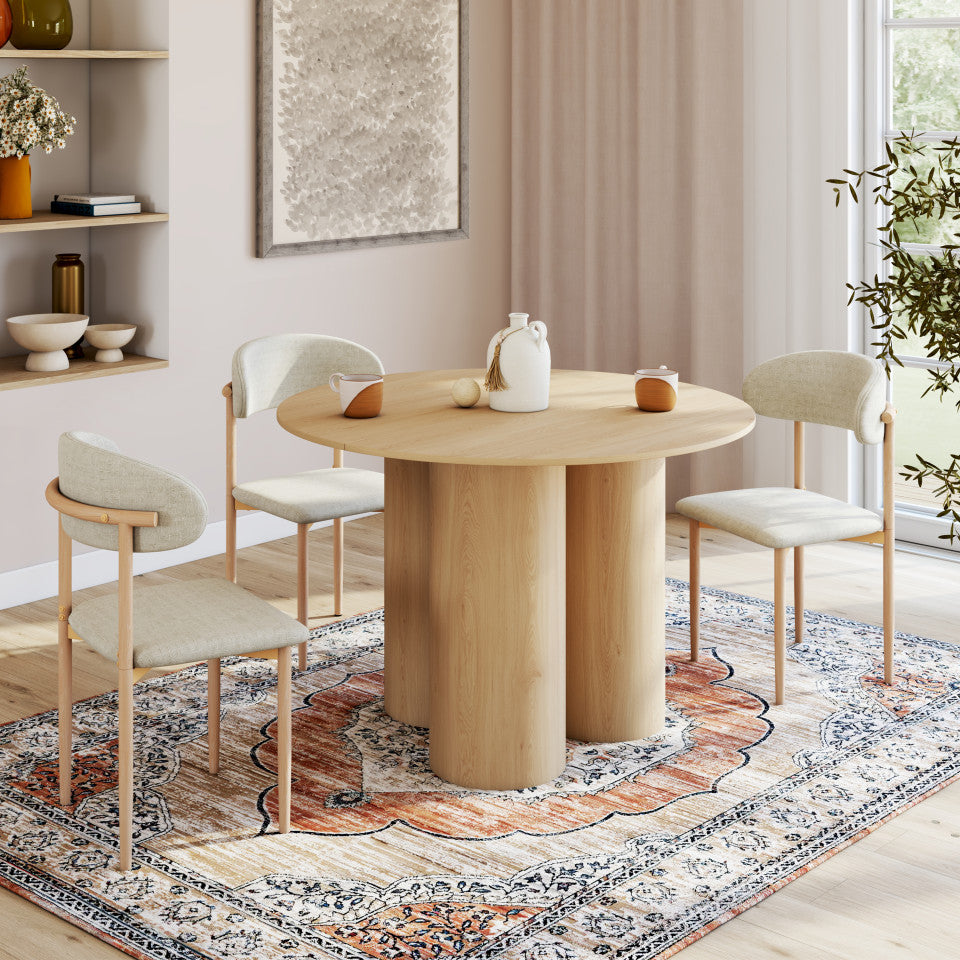 Table à manger ronde Olympia bois pieds pylône Ø110cm