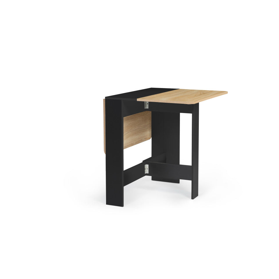 Table repas console pliable  plateau naturel et pieds noirs Edi