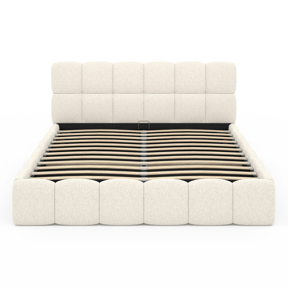 Lit coffre Bubble en tissu bouclette avec sommier et tête de lit 160x200cm