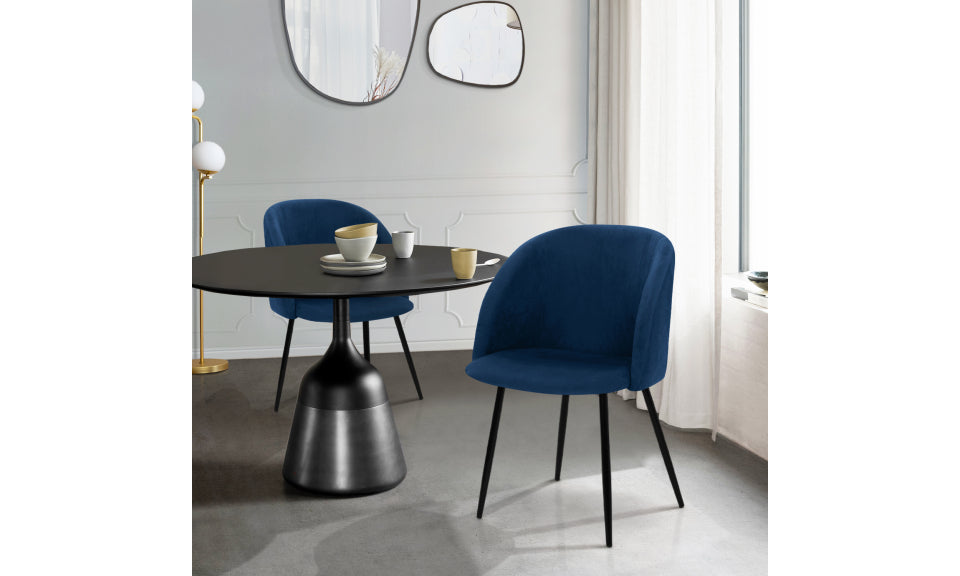 Chaises Nina en velours bleu et pieds noirs - lot de 2