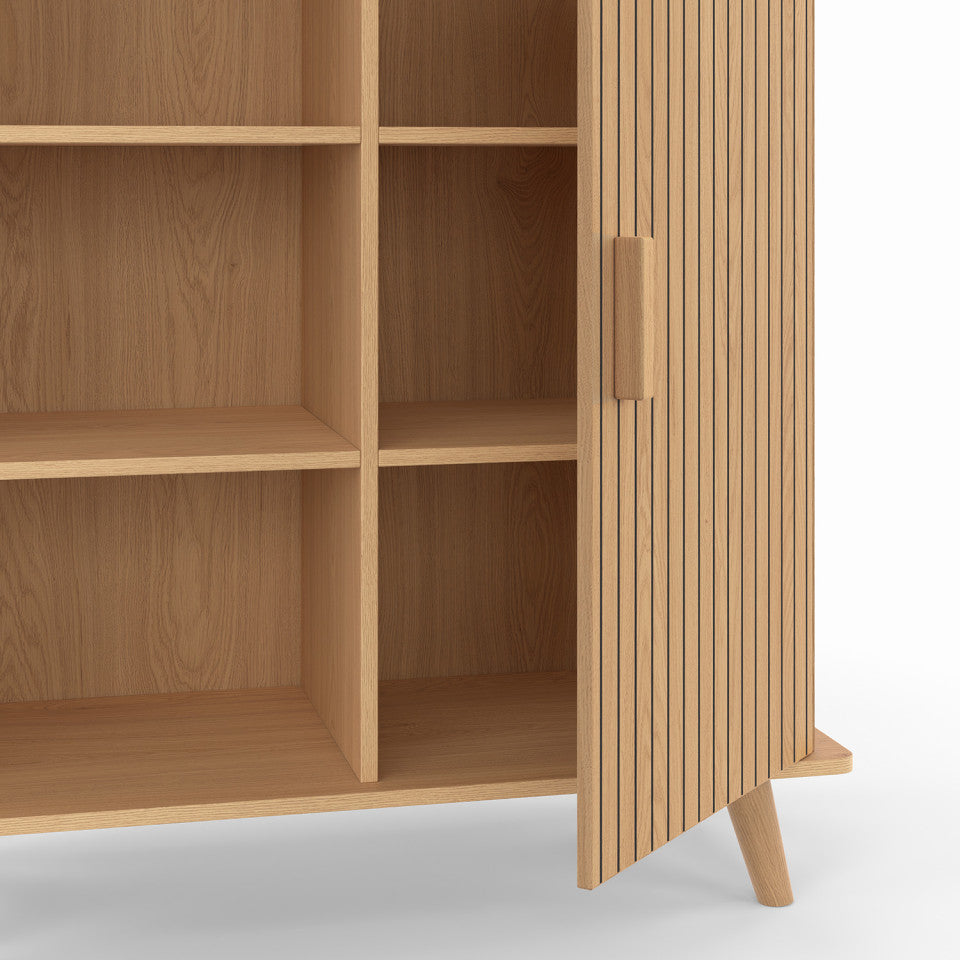 Buffet Faustine 3 étagères et 1 placard effet lattes H80cm